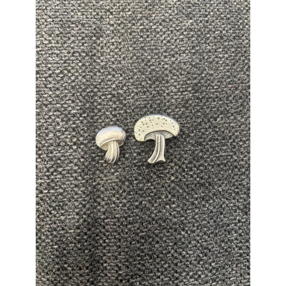 Vintage METZKE Mushroom Pins Brooch Set Silver Tone Botanical Nature Whimsical - Picture 2 of 5
